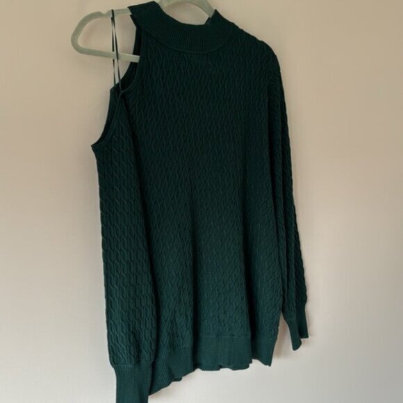 Addition Elle Women Forest Green Knit One Bare Shoulder Sweater Plus Size 1X - Picture 8 of 11